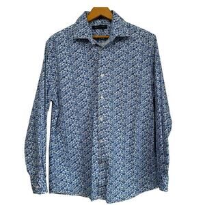 Tommy Hilfiger Men’s Blue Floral Slim Fit Stretch Dress Shirt Size M 15.5 32/33